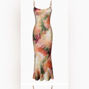 Midi multi color satin dress - form fitting